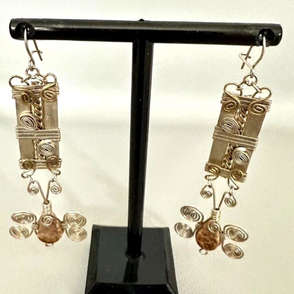 Boho Tribal Stone Wire Dangle Drop Butterfly Earrings